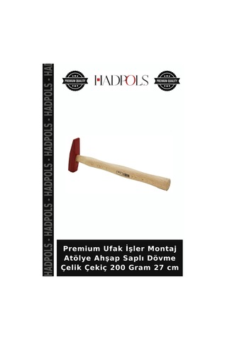 Premium Ufak İşler Montaj Atölye Ahşap Saplı Dövme Çelik Çekiç 200 Gram 27 Cm