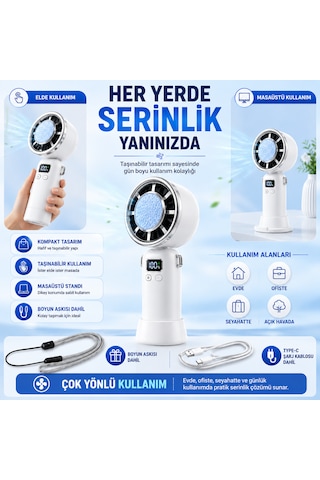 Taşınabilir El Vantilatörü Ve Masaüstü Fanı, 200 Kademeli Ayarlanabilir Hız, Dijital Ekranlı, Şarj Edilebilir Mini Fan, Çıkarılabilir Masaüstü Standlı, Sessiz Güçlü Soğutucu Fan