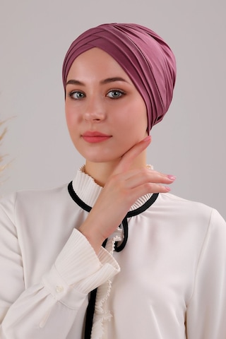 Melodi Scarf Kadın Üç Bantlı Çapraz Hazır Türban Dış Bone Mor Mor