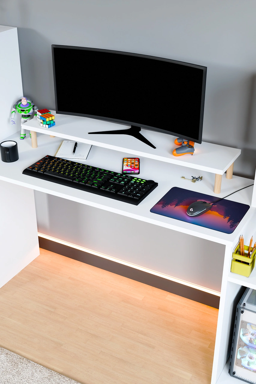 Moyo Monitör Yükseltici, Ekran Yükseltici, Masa Üstü Organizer Beyaz