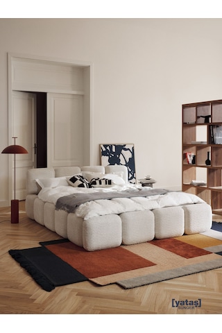 Most Oktagon Bazalı Karyola 180x200 Beyaz Bukle Kumaş İşbir Kuştüyü Sünger