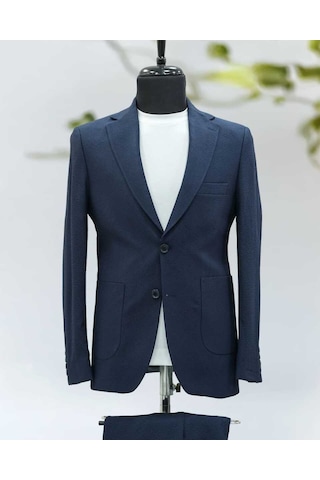 Beystil Sivri Yaka Lacivert Spor Casual Jogger Takım Elbise Gofre- Slim Fit Lacivert