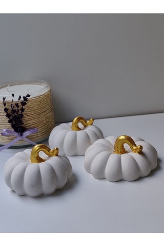 Dekoratif Balkabağı 3'lü Set, Beyaz Altın Saplı El Yapımı, Ev Dekoru, Obje