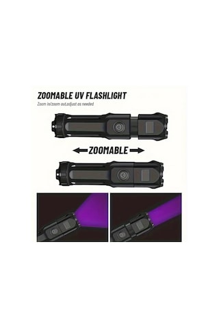 Valkyrie 395nm Uv Mor Işık Şarjlı El Feneri 1200mah Batarya, Type-c Şarj, Hafif Ve Güçlü Tasarım Siyah