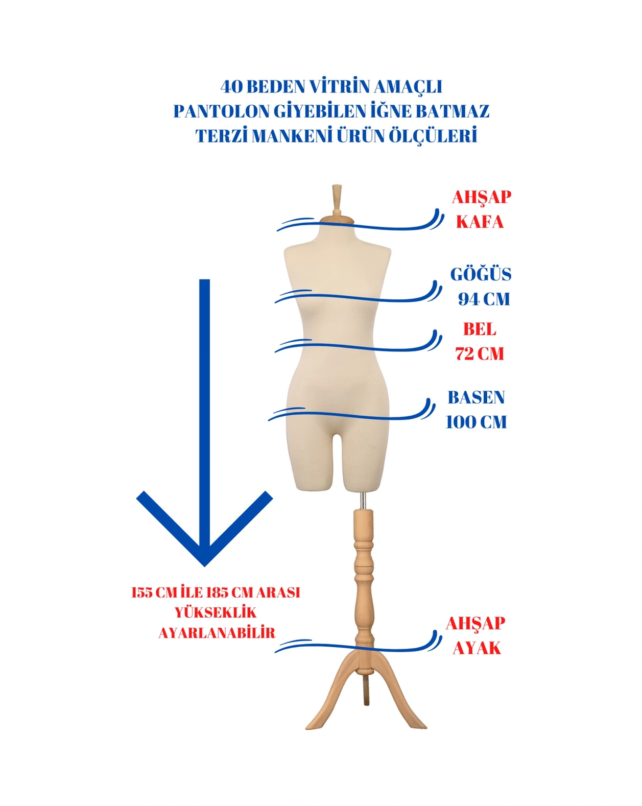 Pantolon Giyebilen 40 Beden Vitrin Amaçlı Terzi Mankeni Vitrin Mankeni İğne Batmaz