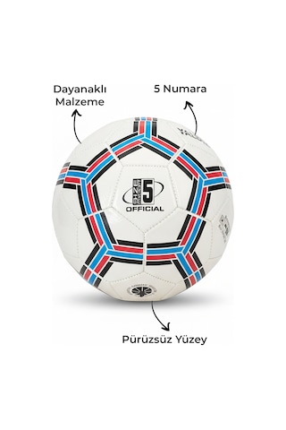 Futbol Topu Sert Zemin Halı Saha 5 Numara Beyazkırmızımavi