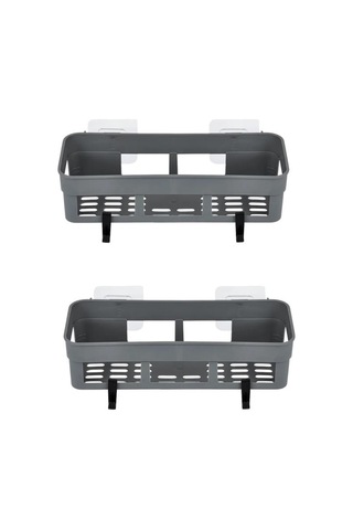 2 Adet Yapışkanlı Plastik Raf, Delme Vida Gerektirmeyen Banyo Duş Şampuan Mutfak Baharat Rafı Gri Gri