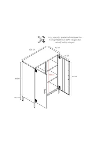 Metal Dolap 2 Kapılı 80,50 X 40 X 109,50 Cm Ral 7039 Acıbadem Antrasit