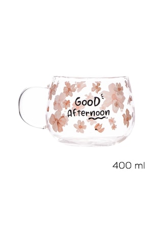 Porsima 2089-1 2li Borosilikat Isıya Ateşe Dayanıklı Cam Kulplu Çay Bardağı Kahve Bardak Kupa Pembe 400 Ml Şeffaf