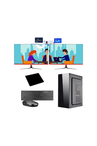 Ramtech WorkForce OF710-378 i7-10700F 16 GB 1 TB HDD+256 GB SSD R5230 Dual Monitör 27" Dos Masaüstü Bilgisayar