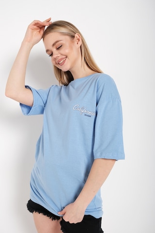 Flood Of Style Kadın Bebe Mavisi Oversize California Baskılı T-shirt Mavi