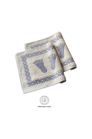 Soffy Krem & Gri 2 Adet 50x70 Cm Banyo Paspası %100 Doğal Pamuk Ayak Paspası Ayak Havlusu Krem - Gri