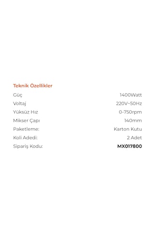 Max Extra MX7800 Boya Ve Harç Karıştırıcı Mikser Makinesi 1400 W