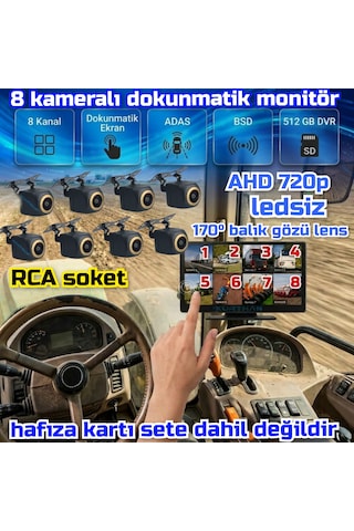 8 Ch 10 İnç Dokunmatik Ekran 8 Adet Ledsiz Ahd 720p Balık Gözü Kamera 512 Gb Dvr Adas Bsd 12 Volt