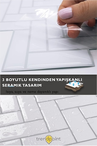Trendpoint 3d 30 30cm Mutfak Tezgah Arası Kaplama Kendinden Yapışkanlı Balıksırtı Beyaz Görünüm