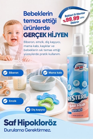 Resteril Doğal Alkolsüz Bebek Çocuk Dezenfektan Su Bazlı Hijyen Spreyi 200 ML