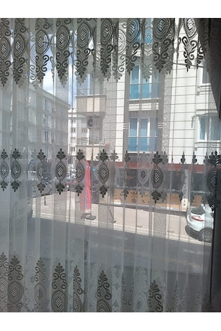 Raporlu, Nakışlı, Kırışma Yapmaz 1/3 Sık Pile Ekru Tül Perde