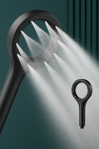 Hendek Su Tasarruflu Siyah Turbo Jet Banyo Duş Başlığı El Duşu Siyah