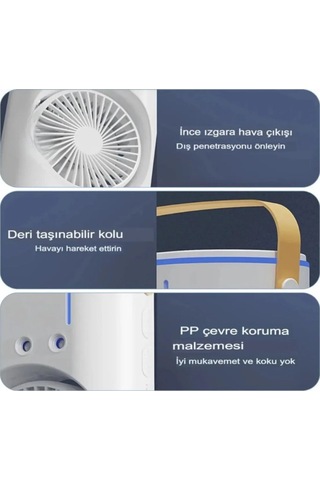 Masaüstü Çift Fanlı Buzlu Vantilatör Led Işıklı Otomatik Salınımlı Taşınabilir Soğutucu Fan Buzlu Klima