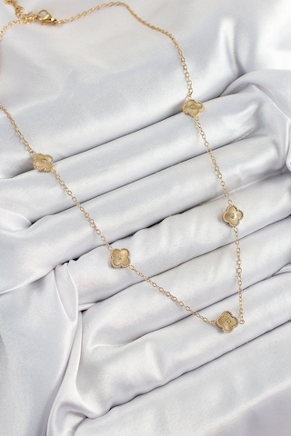 316l Çelik Yonca Model Gold Renk Kadın Kolye - Tj-bko10378 Gümüş