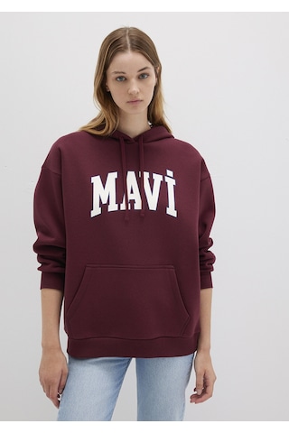 Mavi - Mavi Logo Baskılı Kapüşonlu Bordo Sweatshirt 1600361-85493 Bordo