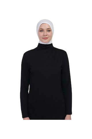 Manolyaşal İslamic Hijab Hafif Uzun Kollu Balıkçı Yakalı Organik Kadın Body Siyah