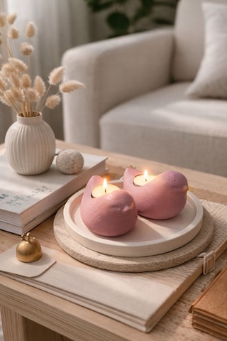 Kuş Figürlü Mumluk 2 Li Tabaklı Set Pembe Renk Pembe Kuş Figürlü Mumluk 2 Li Tabaklı Set Pembe Renk Pembe