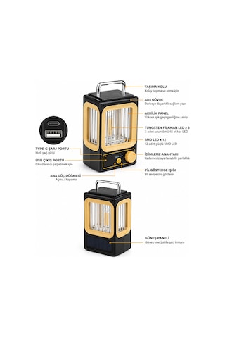 Solar - Güneş Enerjili Usb Şarjlı Nostalji Solar Lamba 1500mah Hs-234 4741