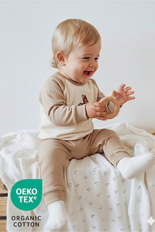 Luppinos Baby Deer 2li %100 Pamuk Nakışlı İki İplik Alt Üst Takım Bej - Camel