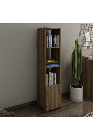 Kuzey 4 Raflı, Kapaklı Minimal Beyaz Kitaplık Antik Ceviz