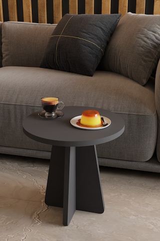 Alpa Ev Mobilya 3 Lü Mantar Zigon Sehpa Seti Modern Yuvarlak Tasarım, Dekoratif İskandinav Stil Antrasit