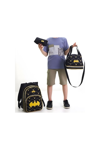 Erkek Çocuk 3 Lü Okul Çanta Seti Sırt Çantası, Beslenme Çantası Ve Kalemlik Siyah Batman