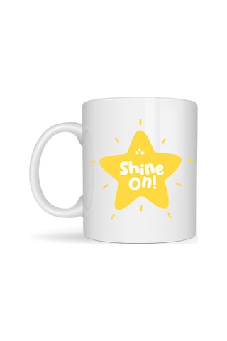 Northcity Shine On Yıldız Tasarımlı Porselen Kupa - Motivasyon Kupası & Günlük Kahve & Çay Kupası Sarı