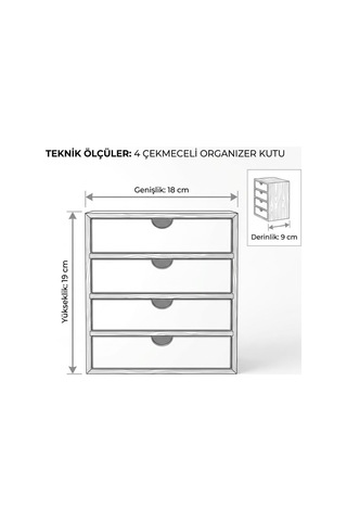 Bambu Çerçeveli 4 Çekmeceli Masaüstü Organizer, Beyaz, Makyaj Ve Ofis Malzemeleri İçin Çok Renkli