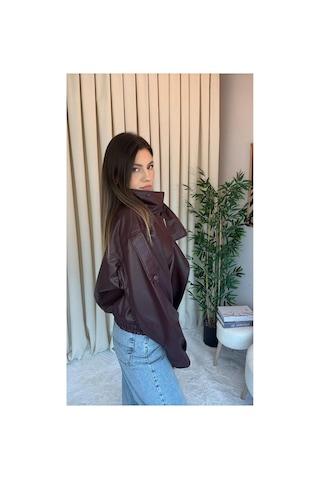Meecy Zra Model Dik Yaka Yeni Sezon Deri Ceket Bordo Bordo
