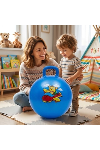 Nk Spor 55 Cm Lacivert Zıp Zıp Pilates Topu - Tutma Saplı Zıplama Topu - Çocuk Ve Yetişkin Için Kondisyon Topu-kulplu Egzersiz Ve Oyun Topu Anti-burst