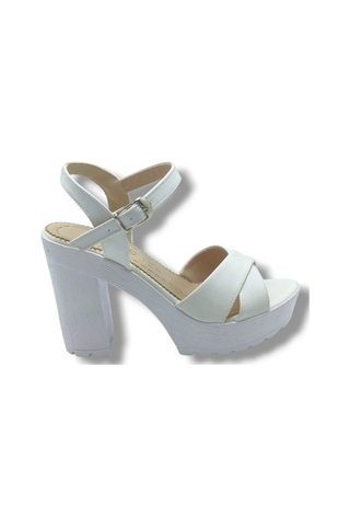Selfie 4280-26 Cilt Çapraz Bant Platform Topuk Fashion Kadın Sandalet 11cm Beyaz