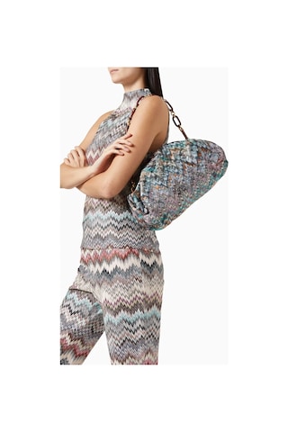 Missoni Mıssonı Lurex Örgülü Büyük Kese, Şık & Göz Alıcı Çanta, Ikonik Zigzag Desen Omuz Çantası Mavi