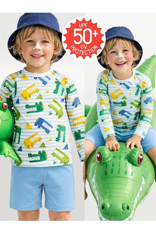 Denokids Uv Korumalı Timsah Erkek Çocuk Mayo T-shirt Renkli