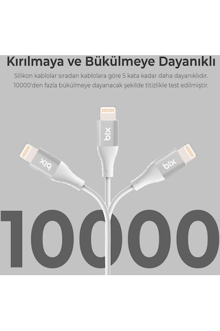 Bix BXSC1CL 60 W Type-C Lightning Silikon Şarj Data Kablosu Beyaz