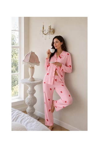 Pemilo Kadın 0623 Süet Dügmeli Pijama Takımı PEMBE