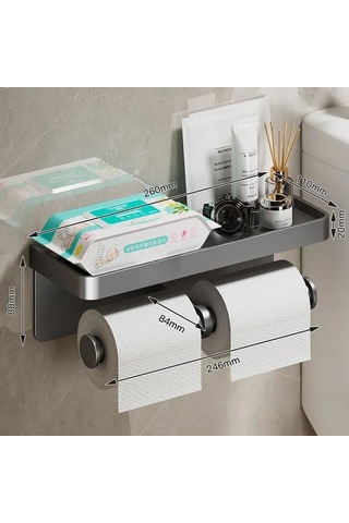 Ruicoo Dayanıklı Alüminyum Tuvalet Kağıdı Askısı - 10 Kg Taşıma Kapasiteli Gri