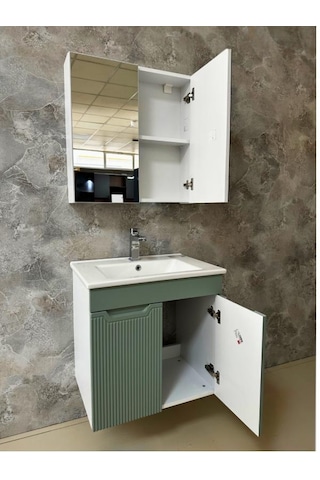 Banyo Dolabı Aynalı Cnc İşlemeli 65 Cm Yeşil