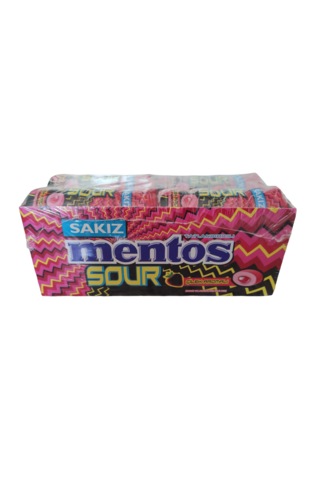 Mentos Sour Çilek Aromalı Şekersiz Ekşi Sakız 12 x 30 G
