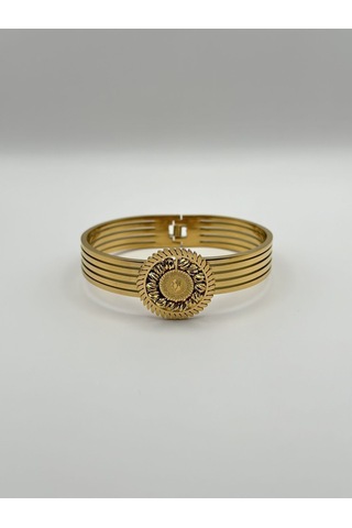 Arnes Jewelry Çelik Çeyrekli Dorikalı Kelepçe Bileklik Ar152nes Gold