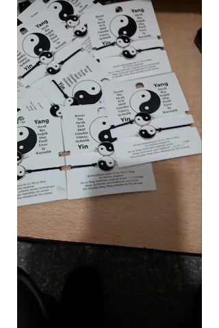 2 Adet Set Yin Yang Tai Chi Eşleştirme Ayarlanabilir Kordon Arkadaşlık Bilekliği Beyaz - Siyah
