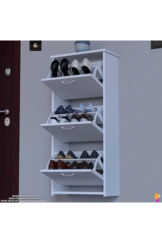 Modilayn West Asma Kapı Önü 52x116x26 Cm Lik 3 Düşer Kapak 6 Göz Bölmeli Ayakkabılık Beyaz