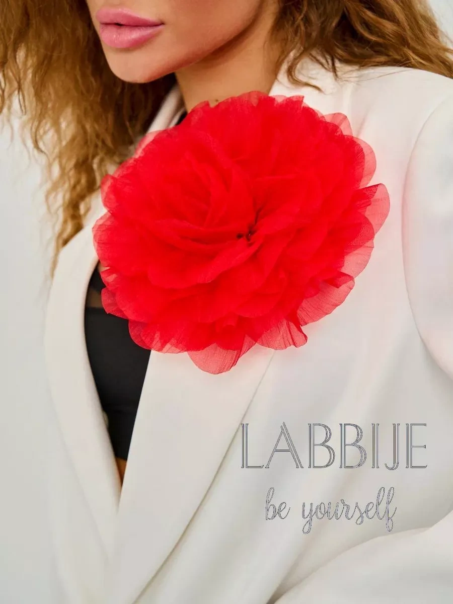 Labbıje Büyük Broş Kumaş Çiçek Fiyonk 216118724 Kırmızı