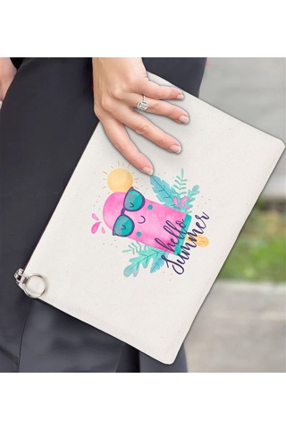 Bk Gift Yaz Temalı-5 Astarlı Portföy Çanta 30x21cm, Baskılı El Çantası, Organizer Çanta Çok Renkli