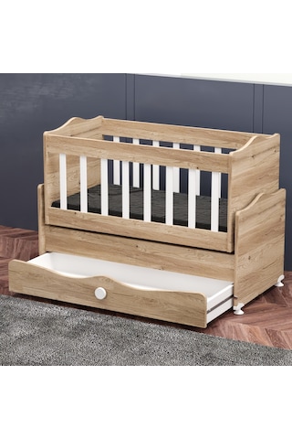 Garaj Home İnci Çekmeceli Anne Yanı Beşik + Yatak - Meşe Beyaz